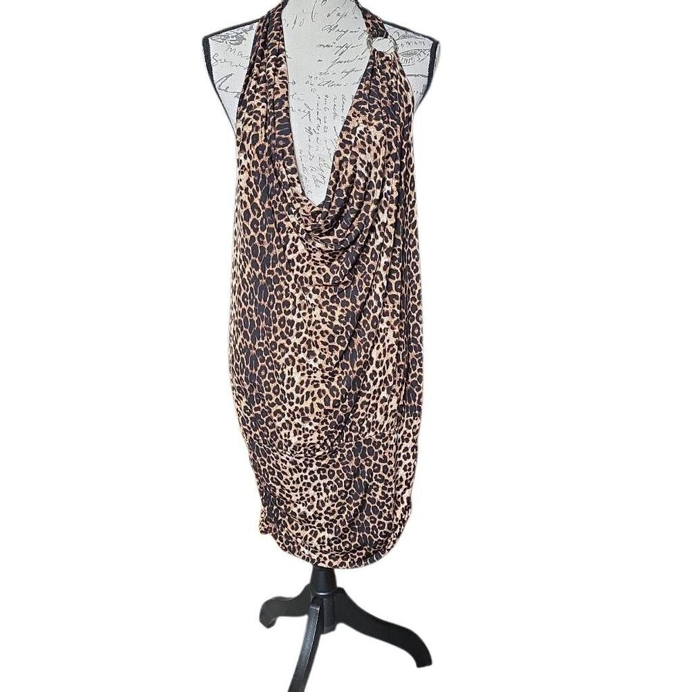 Windsor Juniors Size 9/10 Brown Black Cheetah Print Plunge Open Back Dress